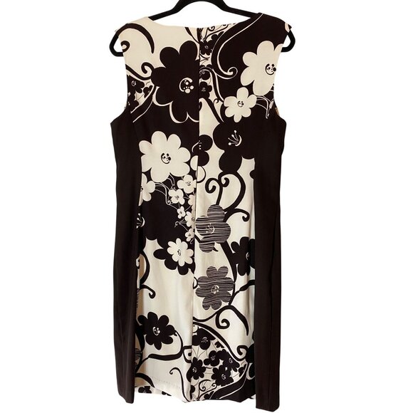 Connected Apparel Dress Floral Sleeveless Sheath Black White Color Block Sz 12 - Picture 2 of 9